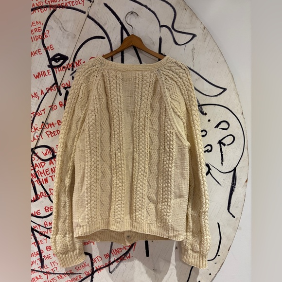 Vintage Wool Chunky Cable Knit Fisherman Cardigan Sweater - Picture 2 of 4